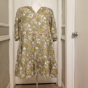 Cynthia Rowley Linen Blend Sage Floral Midi Dress